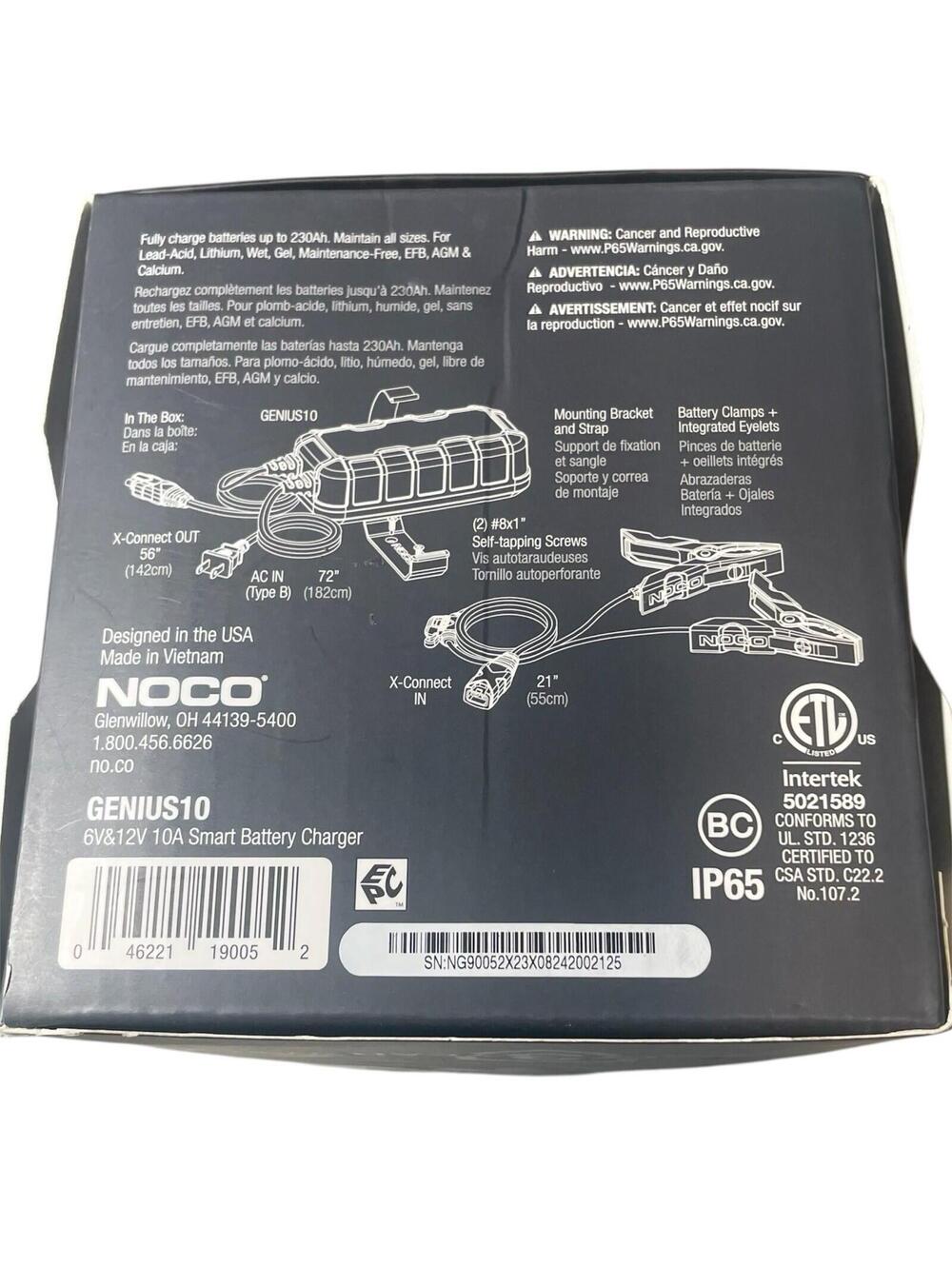 NOCO GENIUS10 Smart Charger 10A 6V/12V Auto Marine Trickle Maintainer - NEW / OB - Picture 7 of 7